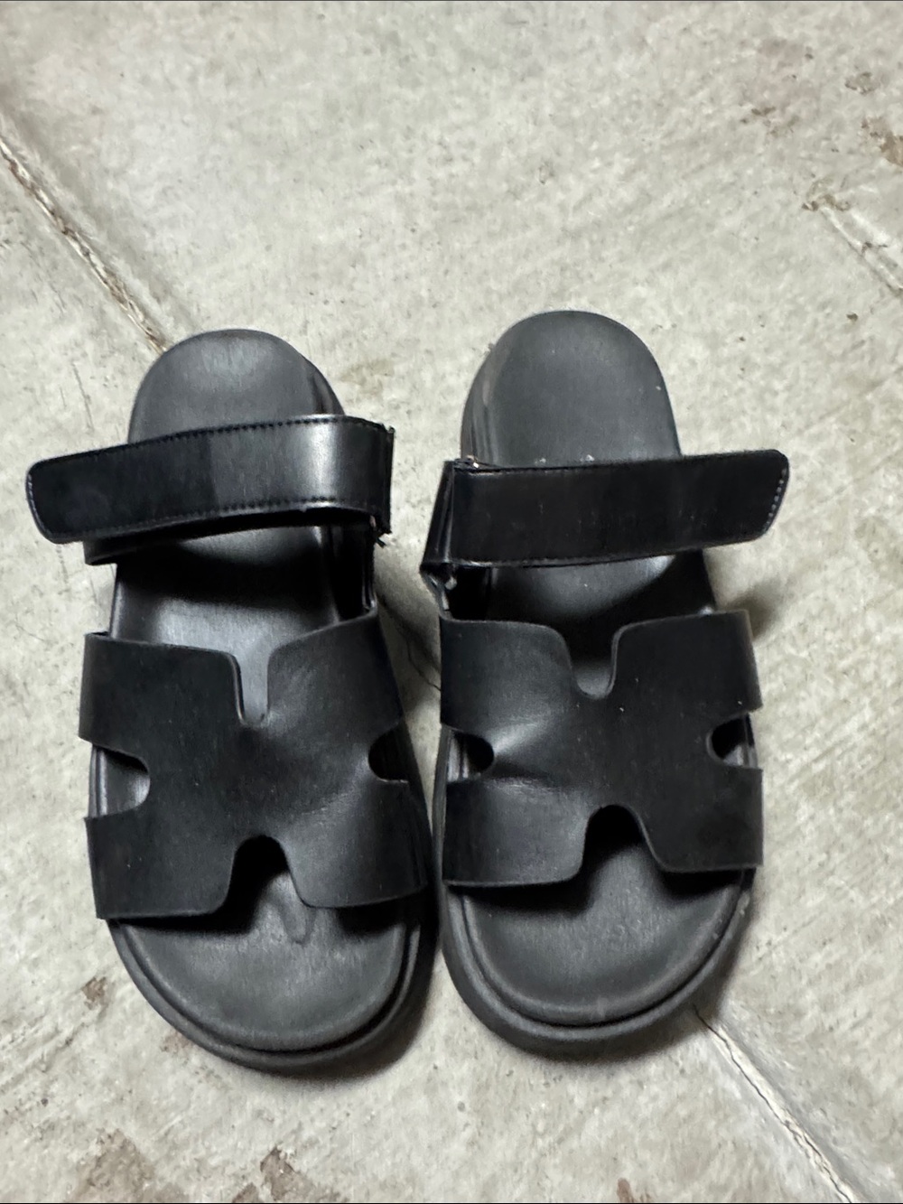 Womens  Black Velcro Slide Sandals